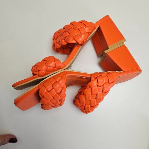 WeeBoo Puff Braided Square Toe Sandals Heels 7.5 Orange Chunky - Picture 5 of 9